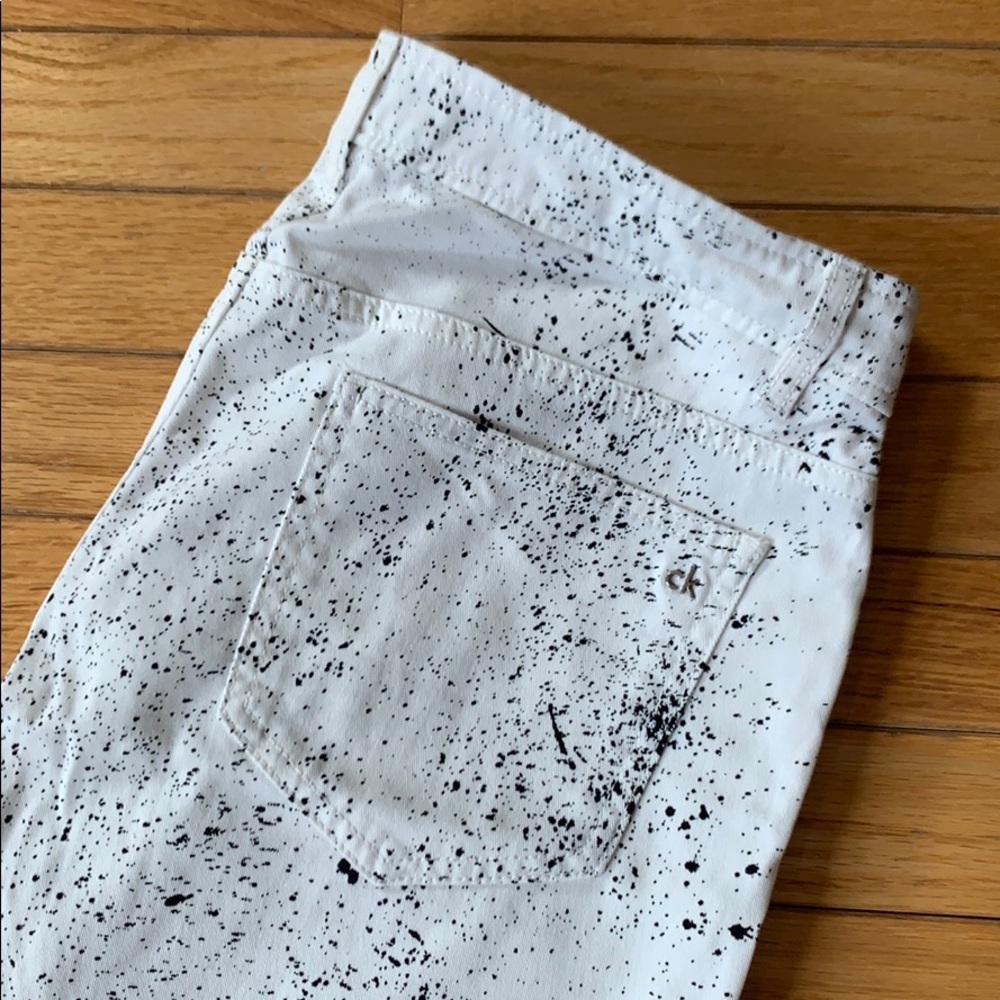 White/Black Paint Splatter Cotton Stretch Jeans